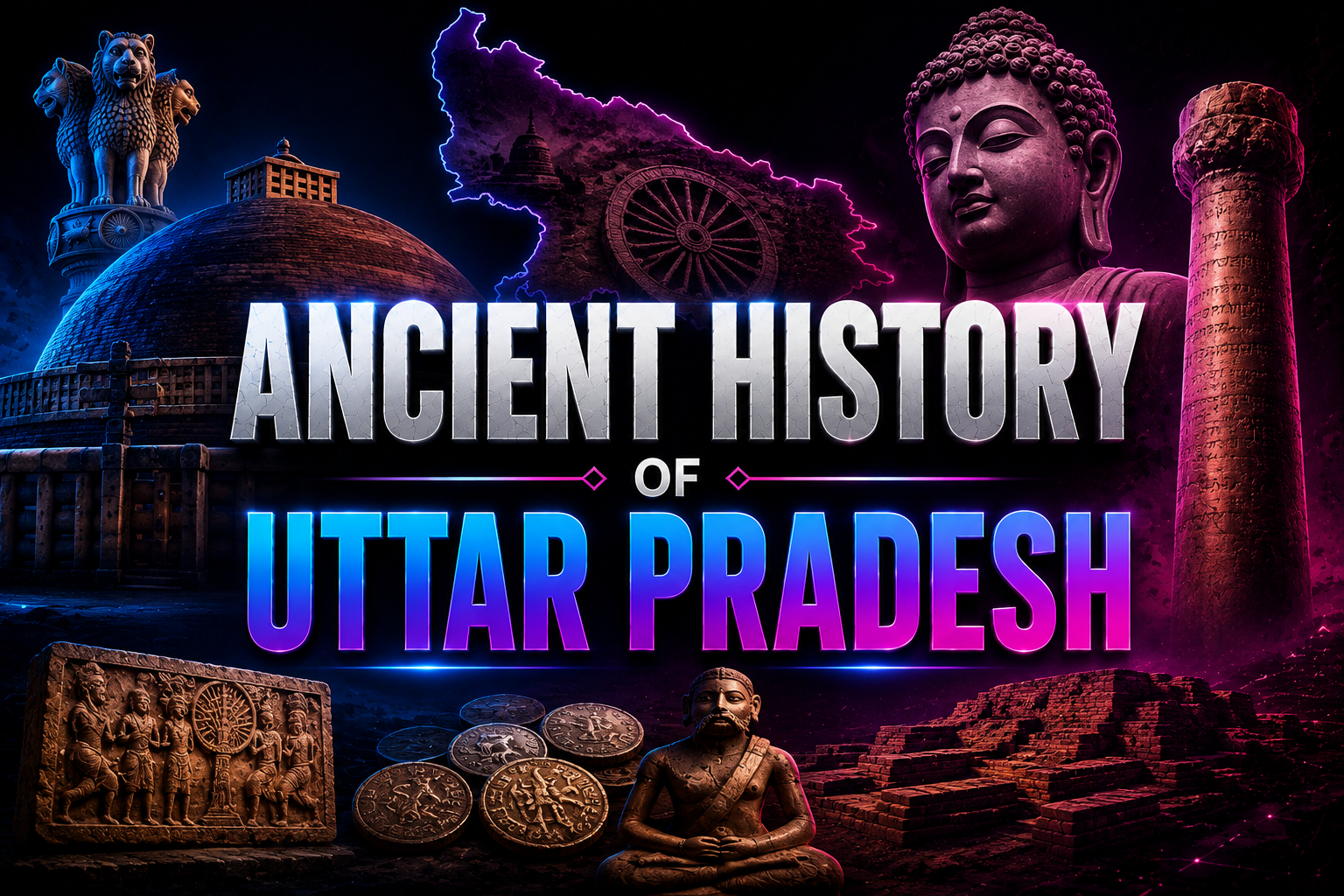Ancient History of Uttar Pradesh Map and Timeline - Prehistoric Sites to 8 Mahajanapadas
