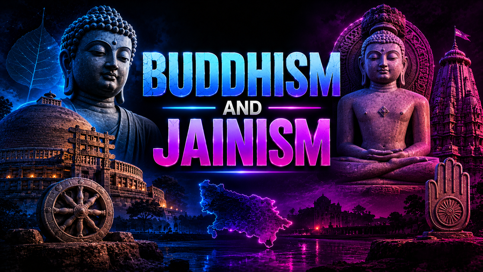 Buddhism and Jainism Heritage Map of Uttar Pradesh - Sarnath, Kushinagar, Shravasti and Tirthankara Sites