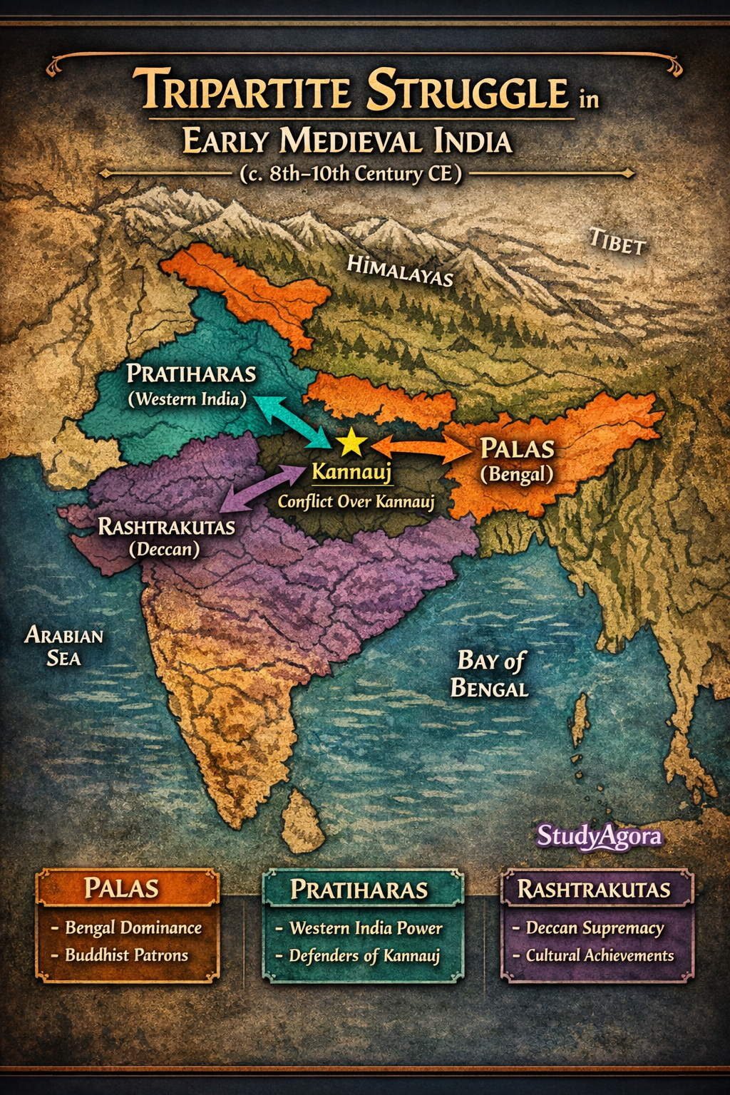 Tripartite Struggle Medieval India Map